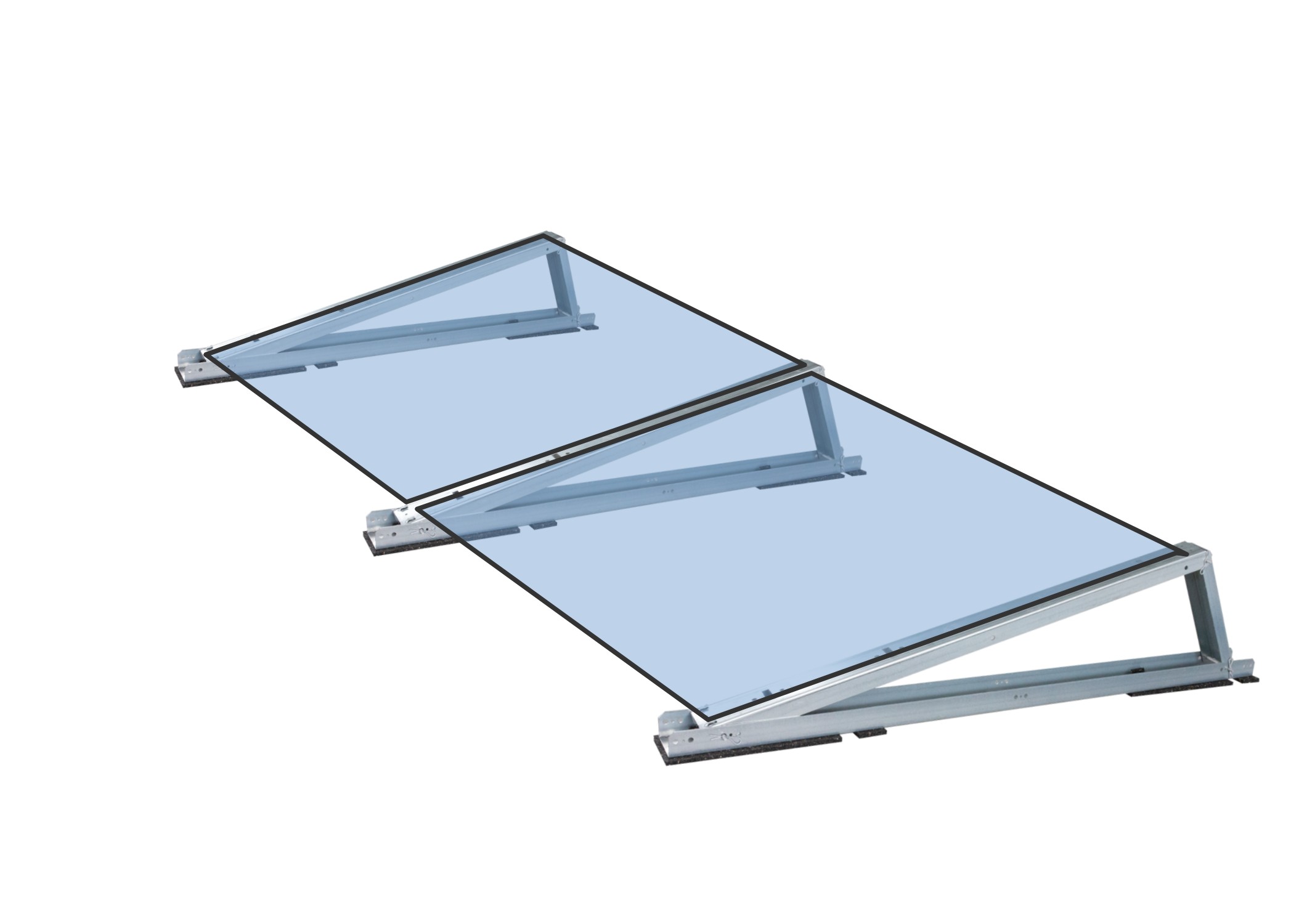 Halterung Flachdach T_Süd mit halbtransp Modulen_2 Module nebeneinander_1,5k_72